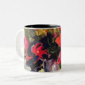アクリル絵画系の赤い花 ツートーンマグカップ (正面左)