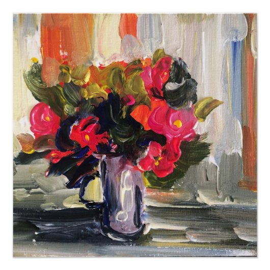 アクリル絵画系の赤い花 ポスター (正面)