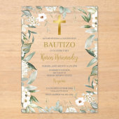 アクリル緑の白花バプテスマスペインのス アクリル招待状 (正面)