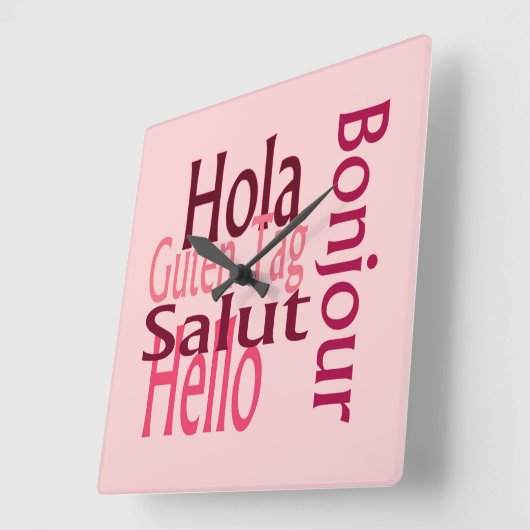 アクリル製ピンクの壁時計 スクエア壁時計 (傾斜)
