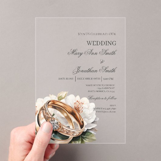 アクリル製結婚指輪 フラワー ウェディング アクリル招待状 (インサイチュ (ポータブル))