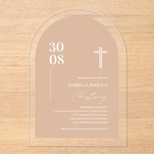 アクリル赤面ピンク《キリスト教》洗礼式や命名式招待状 アクリル招待状 (正面)