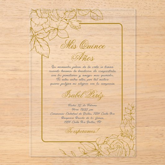 アクリル金ゴールド枠スペインのキンセアニェラ アクリル招待状 (正面)
