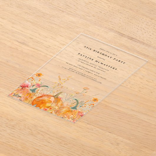 アクリル85誕生日秋かぼちゃ野花 アクリル招待状 (レイダウン)