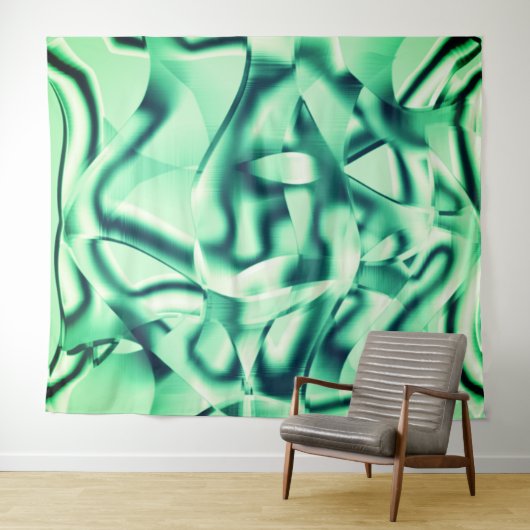 アクリル、いくつかのミントシェードの曲線の緑の形状 タペストリー (インサイチュ(横))