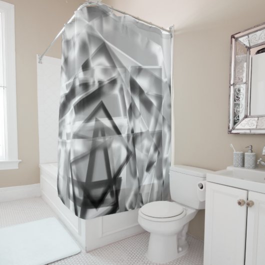 アクリル、グレーからホワイトの正方形の部分のコーナー シャワーカーテン (インサイチュ)