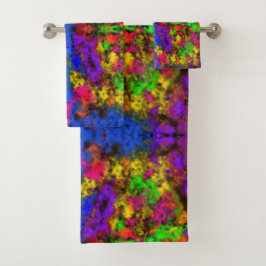 アクリル ネオンカラー ペイント スプラッター スプラッシュ アブストラクト バスタオルセット