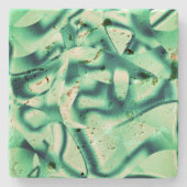 アクリル、華やかなミントシェードの曲線の緑の形状 ストーンコースター (正面)