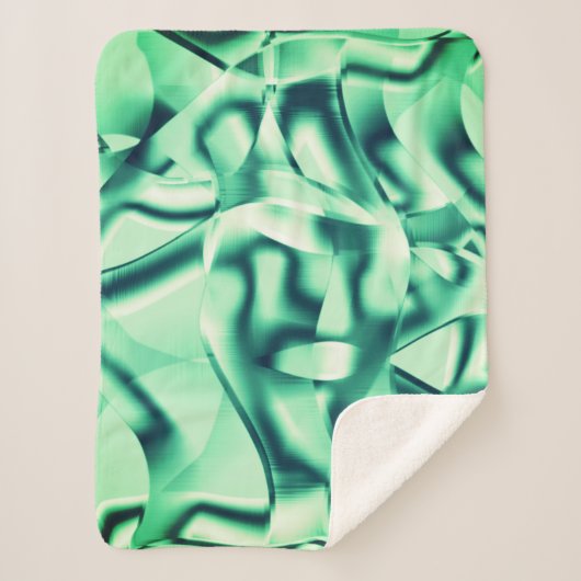 アクリル、華やかなミントーンの曲線の緑の形状 シェルパブランケット (正面)