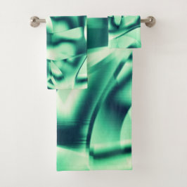アクリル、華やかなミントーンの曲線の緑の形状 バスタオルセット