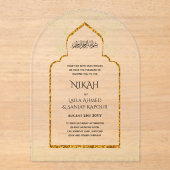 アクリルNIKAH – イスラーム華美モスク金ゴールド結婚ズ アクリル招待状 (正面)