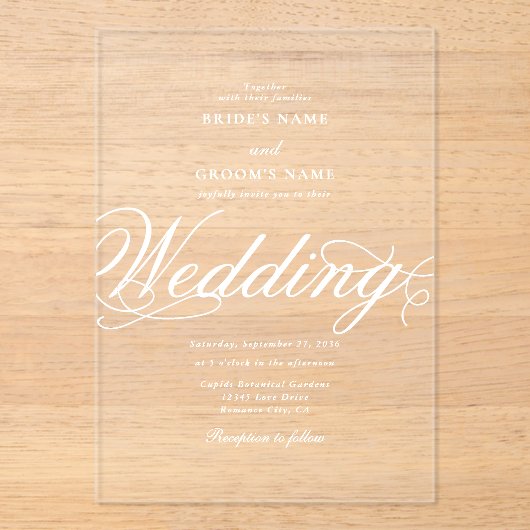 アクリ澄んルエレガントクラスラグジュアリーホワイト結婚ズ アクリル招待状 (正面)