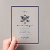 アクリ澄んルバー(ユダヤ教の)バル・ミツバーネイビーモダン金ゴールド アクリル招待状 (インサイチュ (ポータブル))