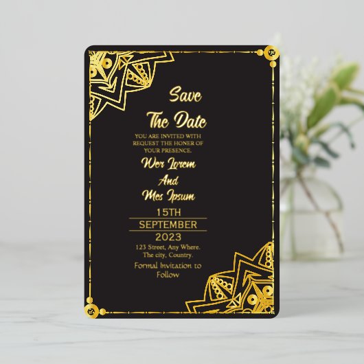 アクリ澄んル結婚式の日付の保存 箔招待状 (立ち正面)