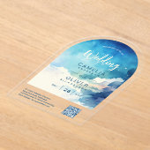 アクリ結婚ルの天空ブルーQRコードRSVP アクリル招待状 (レイダウン)