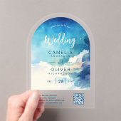 アクリ結婚ルの天空ブルーQRコードRSVP アクリル招待状 (インサイチュ (ポータブル))