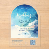 アクリ結婚ルの天空ブルーQRコードRSVP アクリル招待状 (正面)