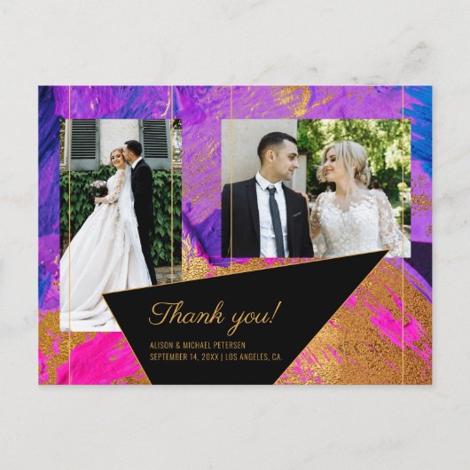 アクリ絵を描ルブルー結婚ピンクの写真感謝していユー ポストカード (正面)