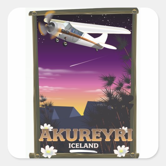 アクレイリアイスランド旅行ポスター スクエアシール (正面)