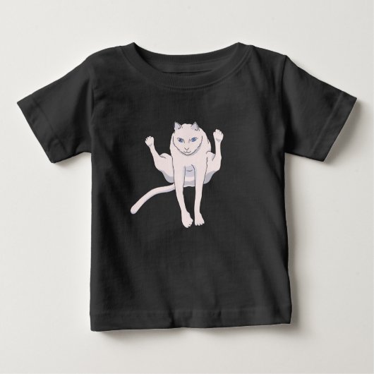 アクロバティックに白いアスリート猫 ベビーTシャツ (正面)