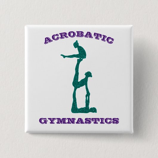 アクロバティック体操 – ガールズアクロパープルとティール(緑がかった色) 缶バッジ (正面)