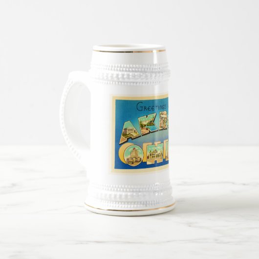 アクロンオハイオ州オハイオ州の古いヴィンテージ旅行記念品 ビールジョッキ (正面左)