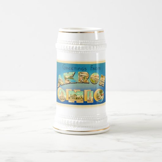 アクロンオハイオ州オハイオ州の古いヴィンテージ旅行記念品 ビールジョッキ (中央)