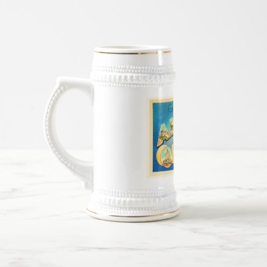 アクロンオハイオ州オハイオ州の古いヴィンテージ旅行記念品 ビールジョッキ (左)