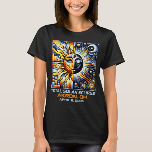 アクロンオハイオ州 キュビズム皆既日食 Tシャツ (正面)