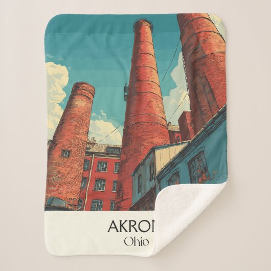 アクロンオハイオ旅行ポスターシティスカイラインアート シェルパブランケット (正面)