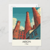 アクロンオハイオ旅行ポスターシティスカイラインアート シーズンポストカード (正面/裏面)