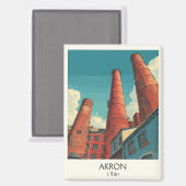 アクロンオハイオ旅行ポスターシティスカイラインアート マグネット (正面/裏面)