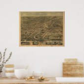 アクロンオハイオ1870アンティークパノラママップ ポスター (キッチン)