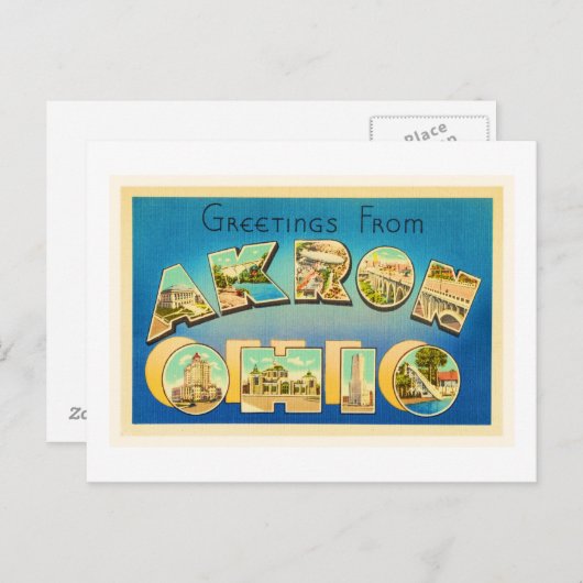 アクロンオハイオOHオールドヴィンテージ旅行記念品 ポストカード (正面/裏面)
