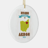 アクロン、オハイオ州の地図-ハートがあるところでがあります家 セラミックオーナメント (右)
