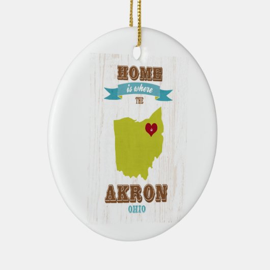アクロン、オハイオ州の地図-ハートがあるところでがあります家 セラミックオーナメント (右)