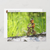 アクーン小妖精や小人が自転車はがきに乗って ポストカード (正面/裏面)