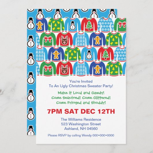 アグリークリスマスセーターパーティーホリデークリスマスパーティー 招待状 (正面/裏面)