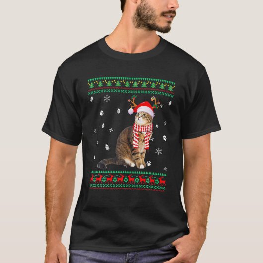 アグリーセータークリスマスキャット子猫サンタトナカイ Tシャツ (正面)