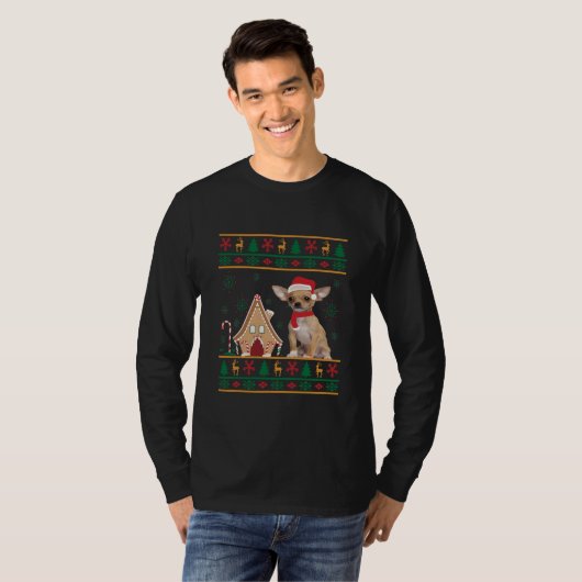 アグリーセータークリスマスチワワサンタハット Tシャツ (正面フル)