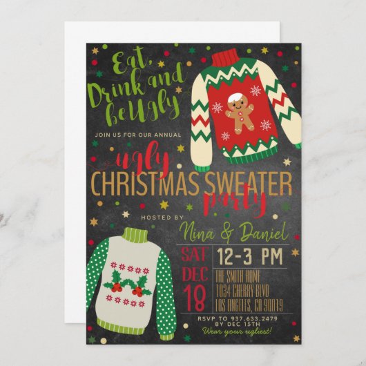 アグリーセータークリスマスパーティの招待状 招待状 (正面/裏面)