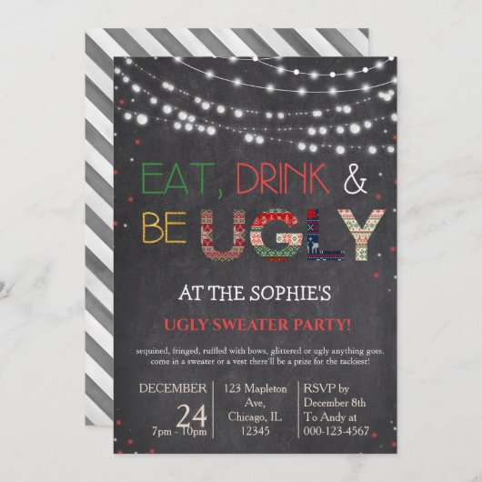 アグリーセータークリスマスホリデーパーティー招待状 招待状 (正面/裏面)