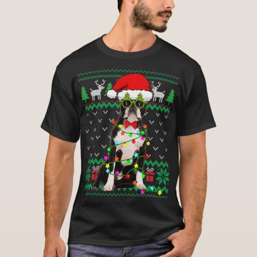 アグリーセータークリスマスライトボストンテリアドッグP Tシャツ (正面)