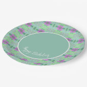 アグリーンティール（緑がかった色）パープルとライム紙誕生日プレート ペーパープレート (アングル)