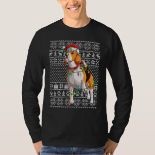 アグレッシブなセーター スタイル クリスマス ライト サンタ ビーグル 犬 チ Tシャツ