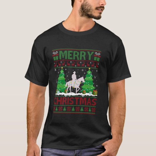 アグレッシブセーター クリスマスツリー点灯カウボーイ みにくいX Tシャツ (正面)