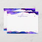 アゲイト神秘パープルピンクブルーモノグラム ノートカード (正面/裏面)