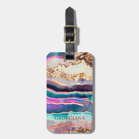 アゲエレガントテフェイクマーブルレインボーパターンカスタム ラゲッジタグ (正面縦)