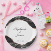 アゲエレガントート白黒バラゴールドフォイル結婚ズ ペーパープレート (パーティー)