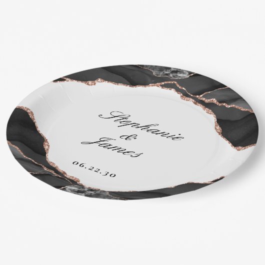 アゲエレガントート白黒バラゴールドフォイル結婚ズ ペーパープレート (アングル)